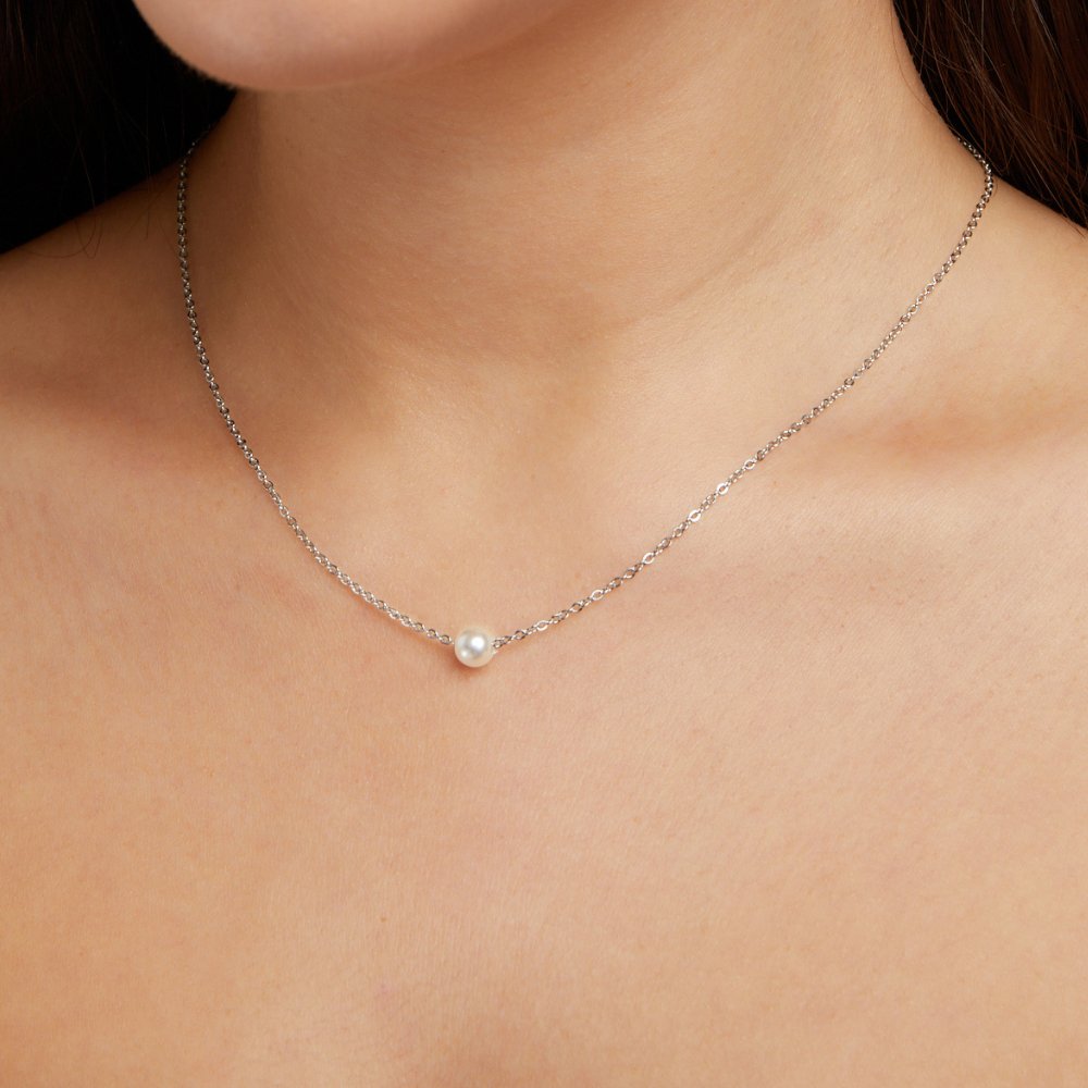 Silver Solitaire Pearl Necklace