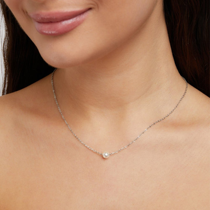 Silver Solitaire Pearl Necklace