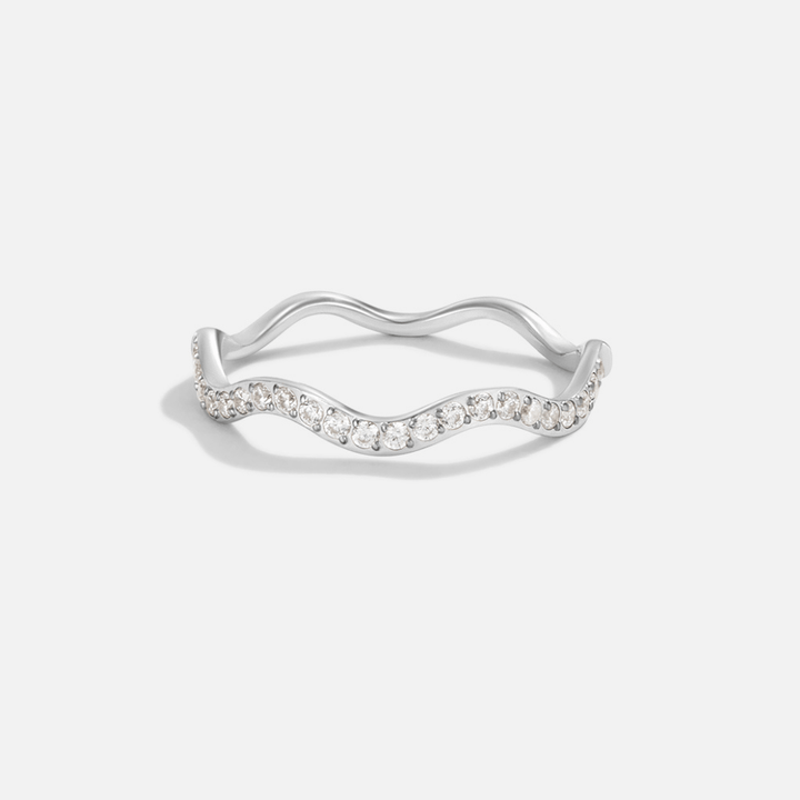 Zenya Crystal and Silver Waves Ring